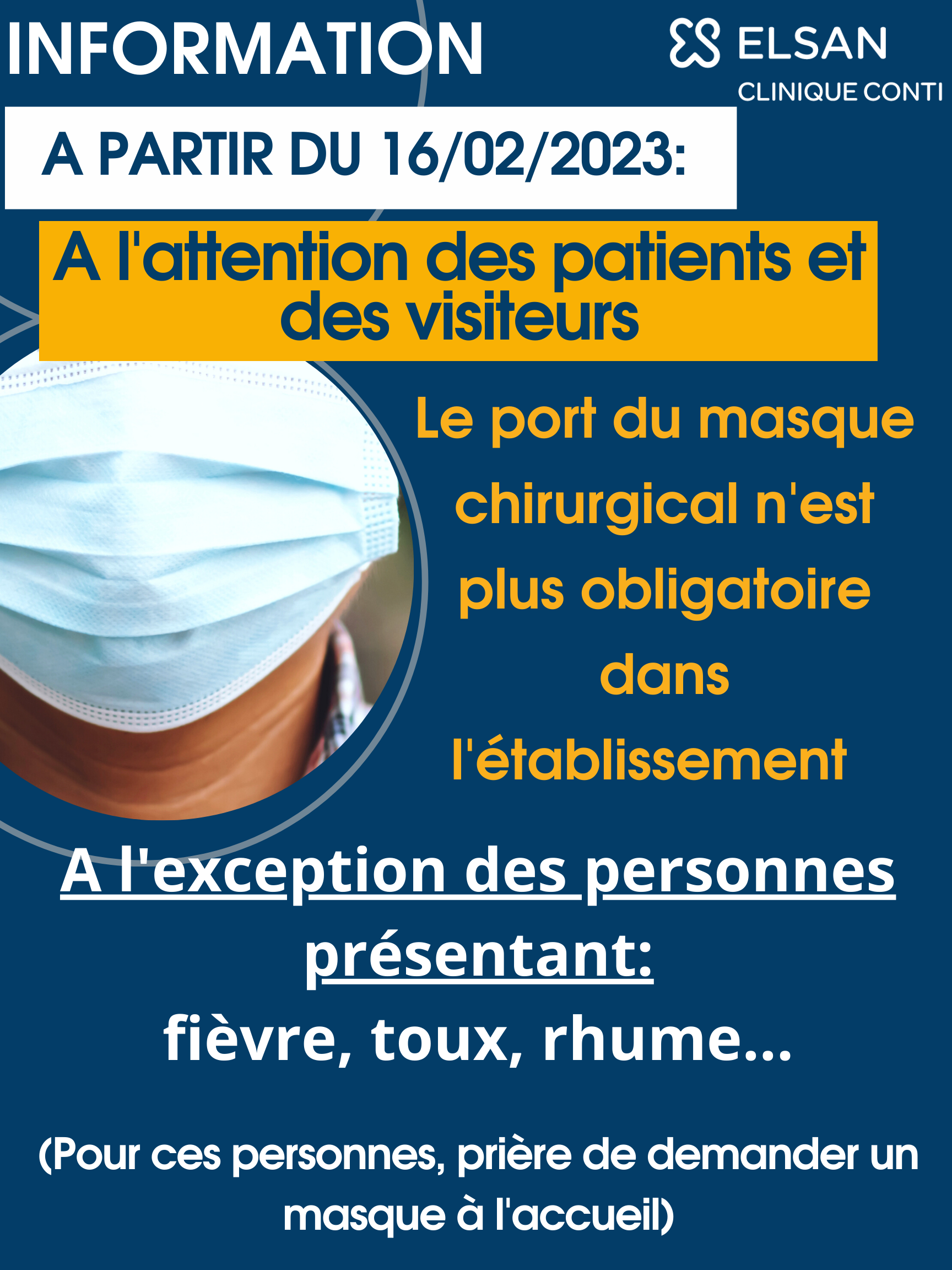 Information Port du masque chirurgical Elsan